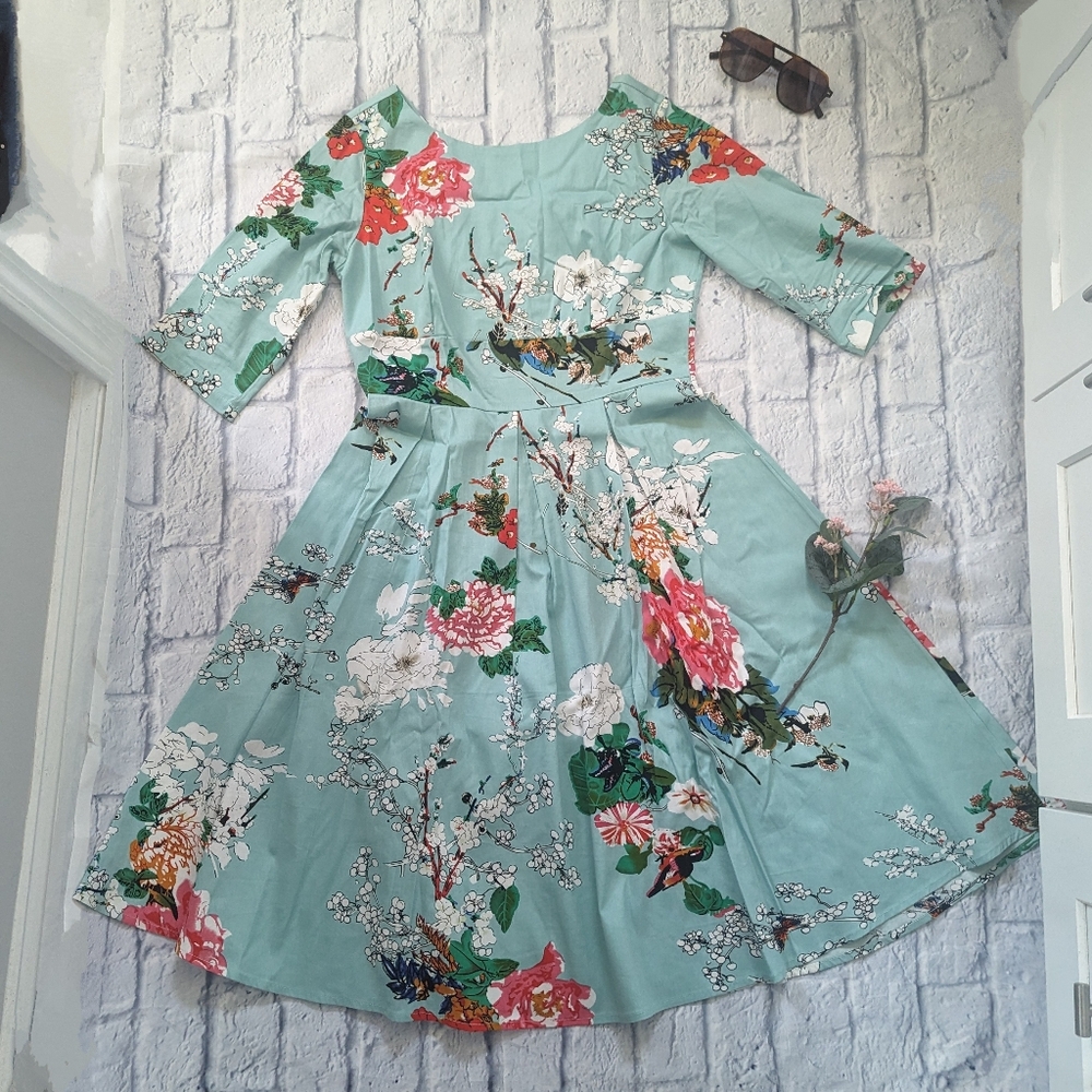 Floral Midi knee length fit flare dress